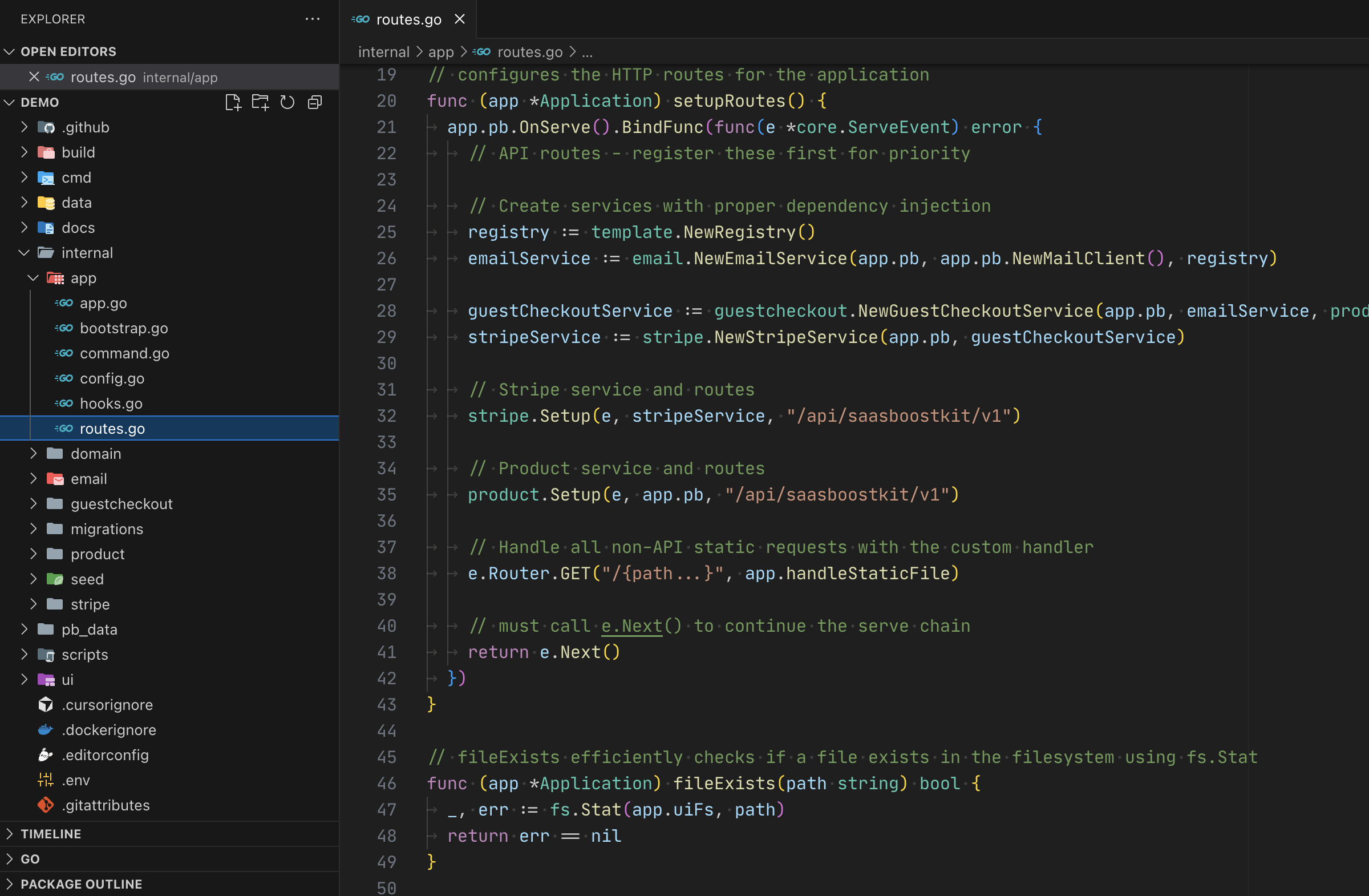 Application Routes code screenshot
