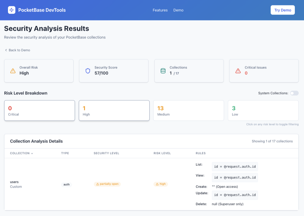 PocketBase DevTools screenshot
